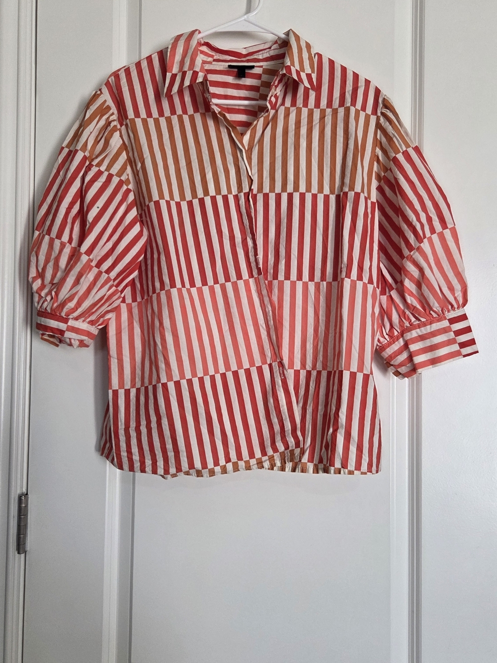 Who What Wear Coral and Cream Striped Button-Up Blouse